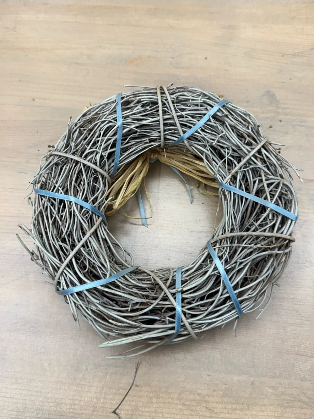 Vintage Decorative Blue and Natural Heart Wreath - Home Holiday